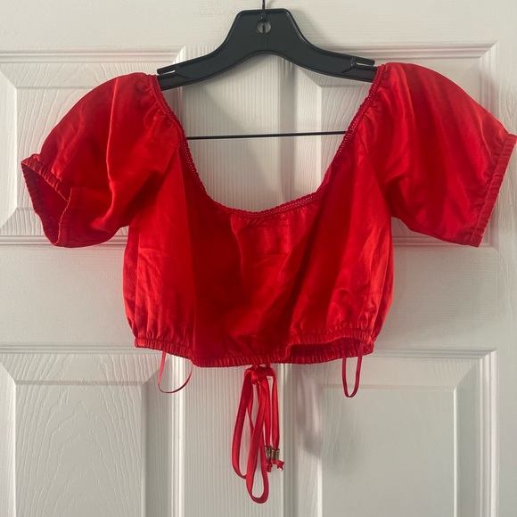Red Drawstring Crop Top - Picture 2 of 2